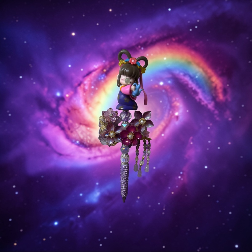 Purple Floral Pen with Figurine